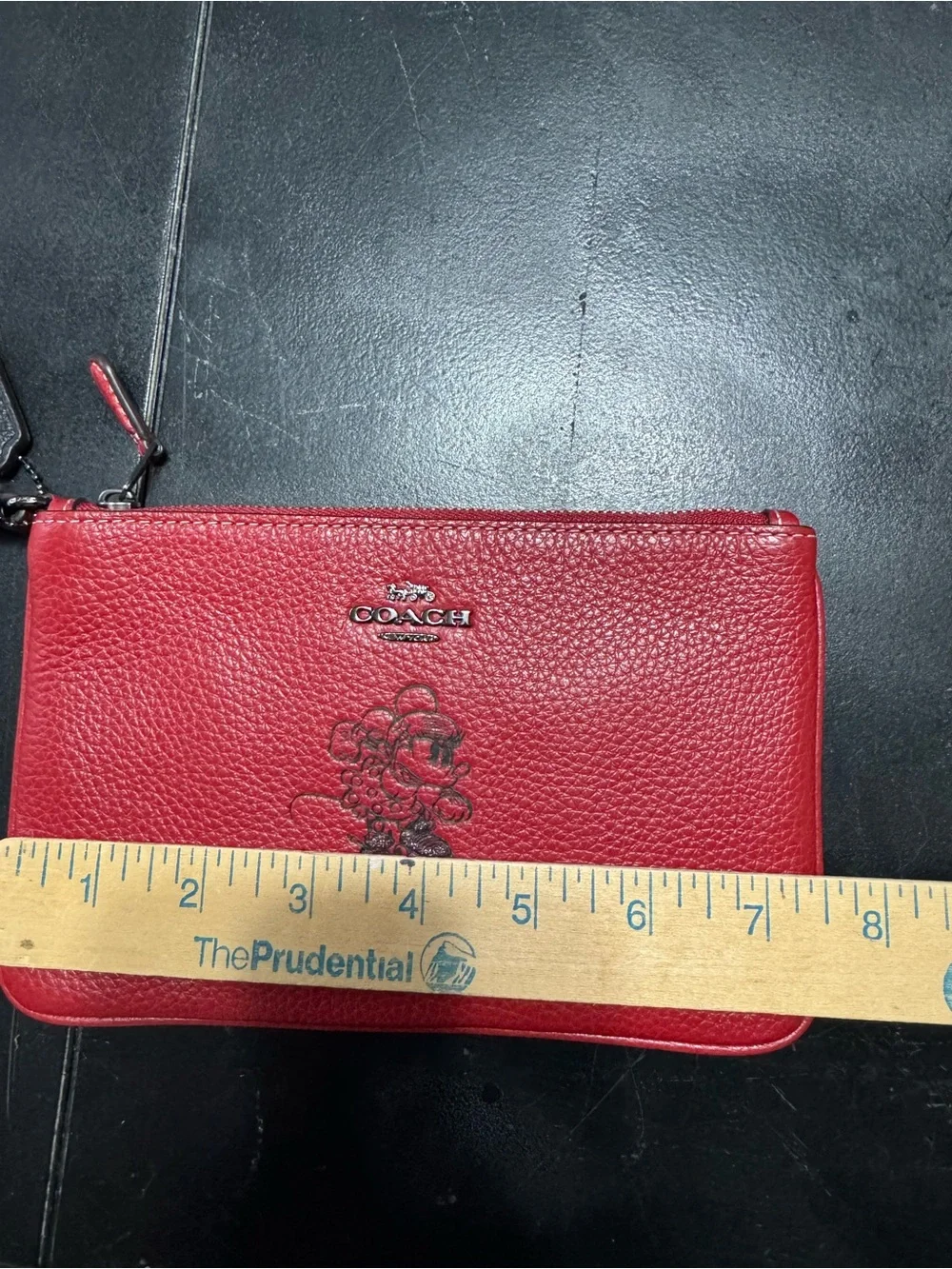 Coach Red Pebbled Leather Wristlet with Floral Emboss